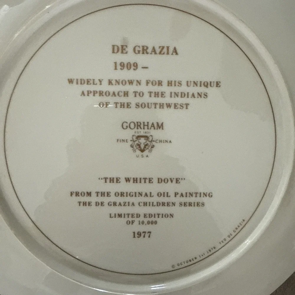 Vintage De Grazia Collector Plates 1977‎ The Flower Girl & 1978 The White Dove
